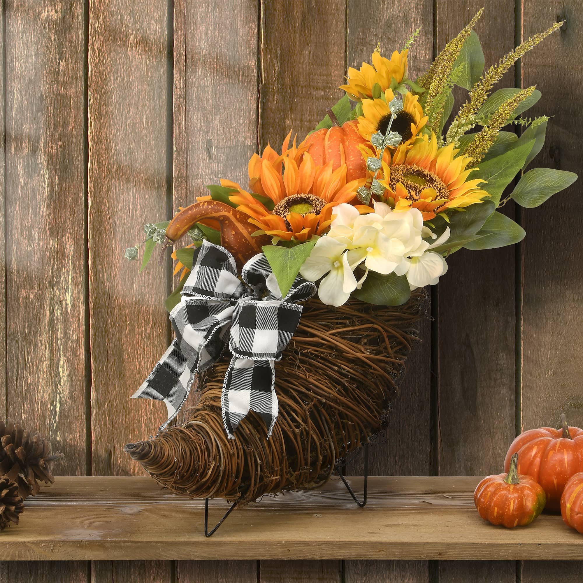 20" Harvest Sunflower Cornucopia Centerpiece